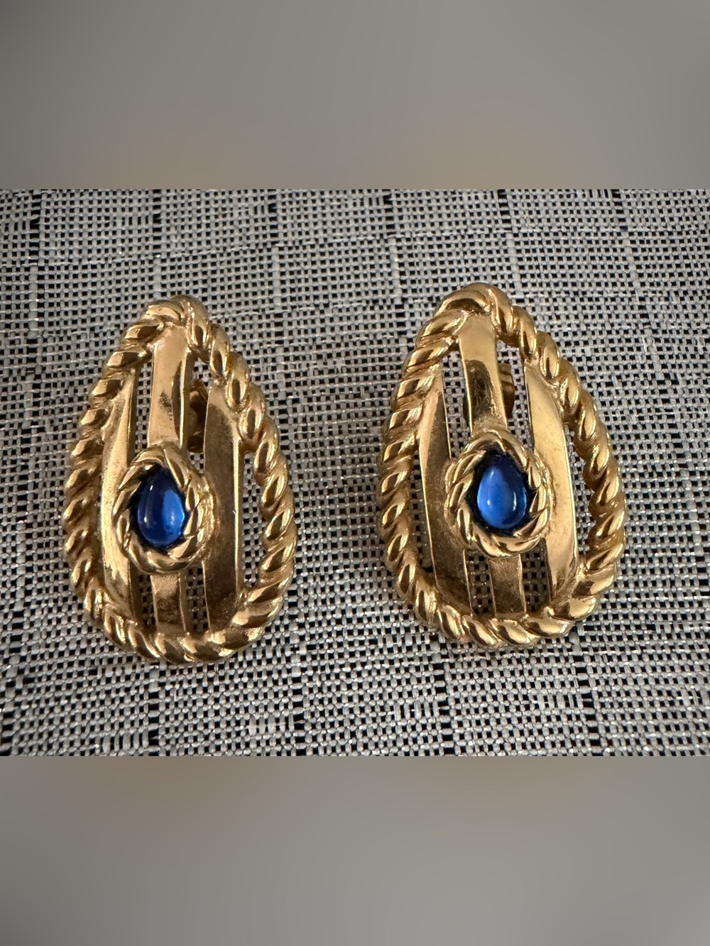 Givenchy Gold-Tone Teardrop Earrings with Blue Cabochon
